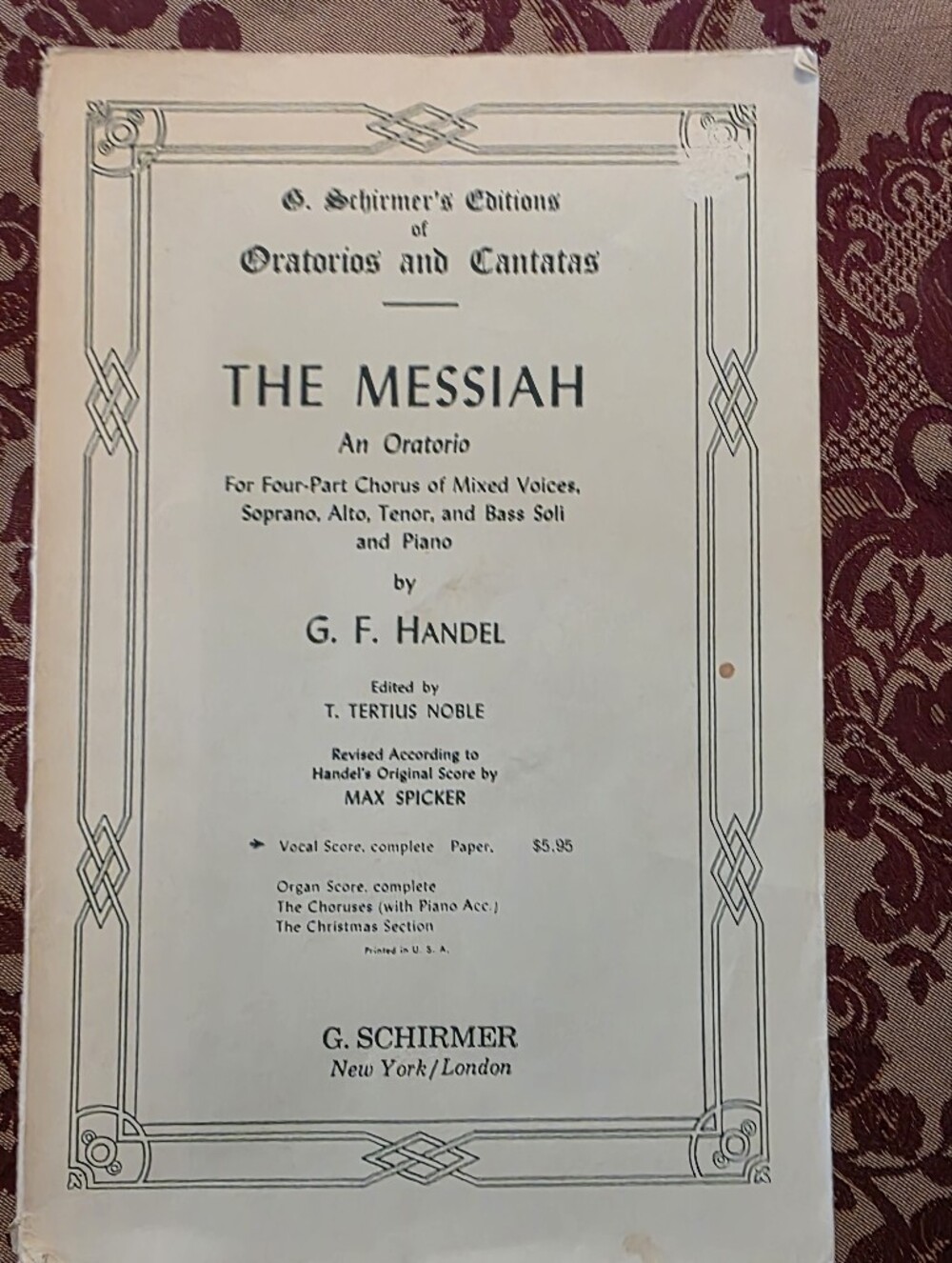 Antique 1912 vocal score for G. F. Handel's "The Messiah" published by G. Schir